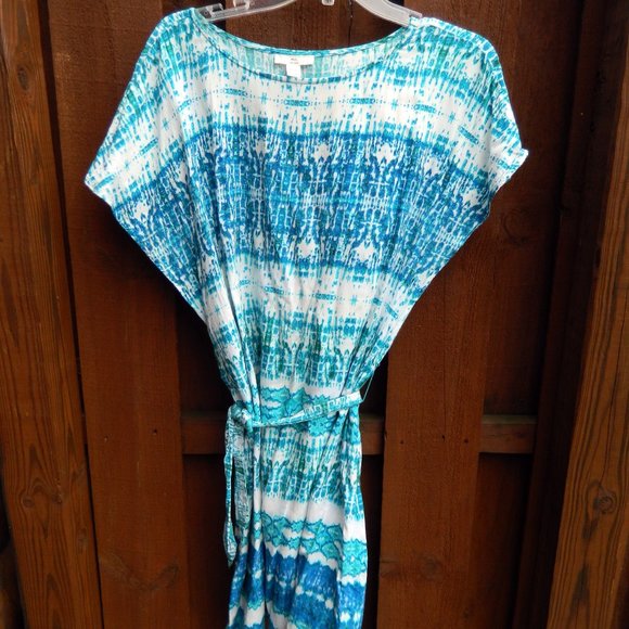 BLL New York Abstract BOHO Peasant Tunic Top Short Sleeve Rayon Size L - Picture 1 of 4
